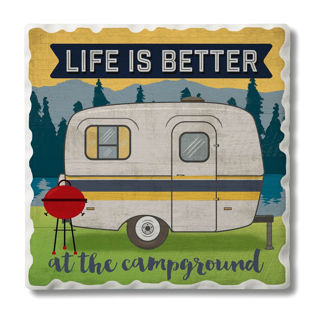 Counterart Absorbent Stone Coasters - Life Is Better - Set of 4 - 4x4x224