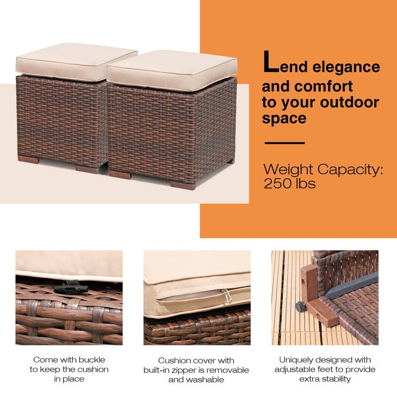 Outdoor Patio Rattan Ottoman Set (Set of 2)