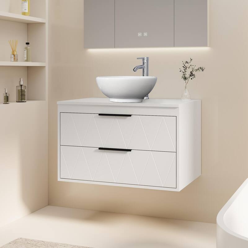 Modern Wall Mounted Bathroom Vanity Set with Vessel Sink & Faucet