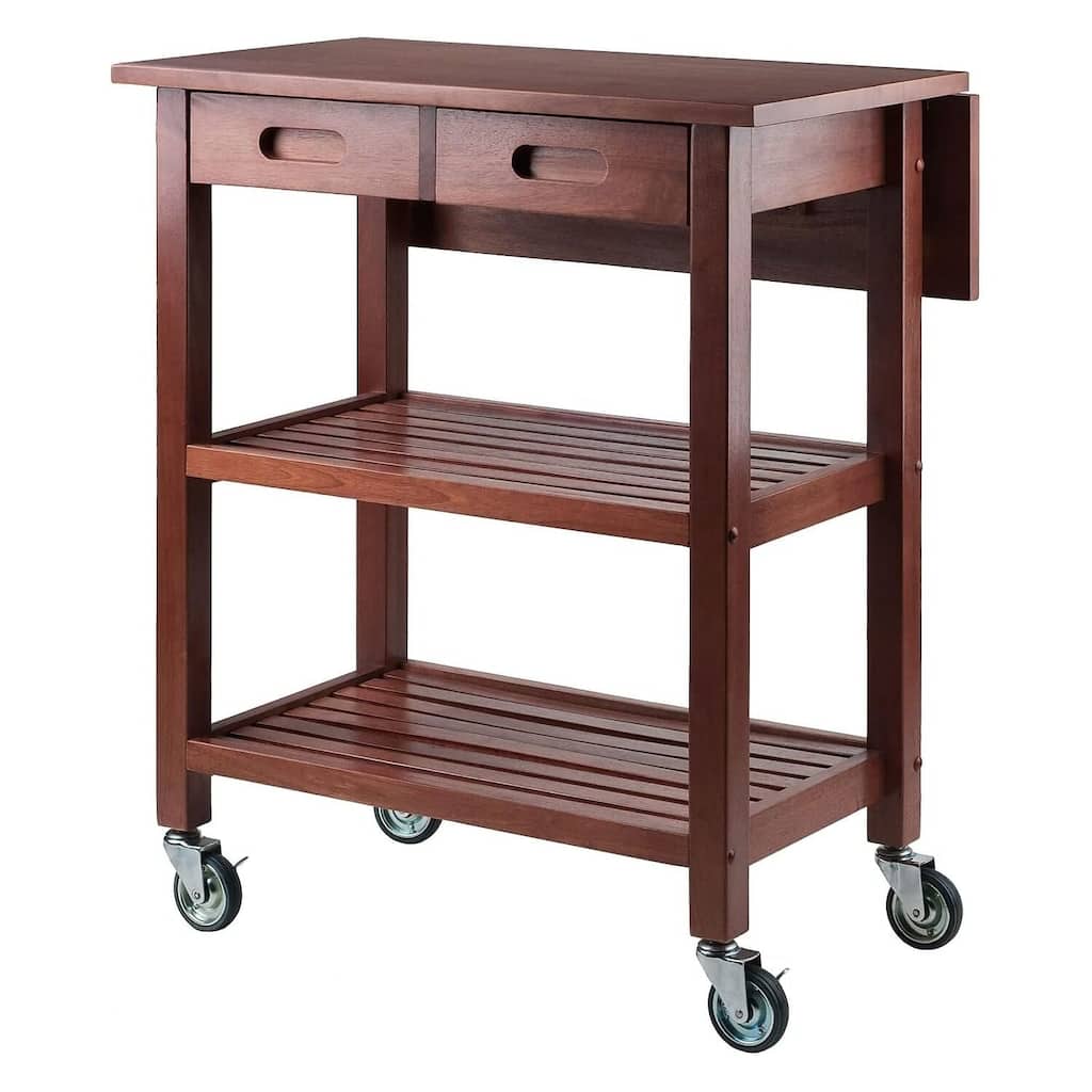Kitchen Island Cart - Rolling Utility Cart with Drop Leaf & Shelves - Stylish Storage Solution