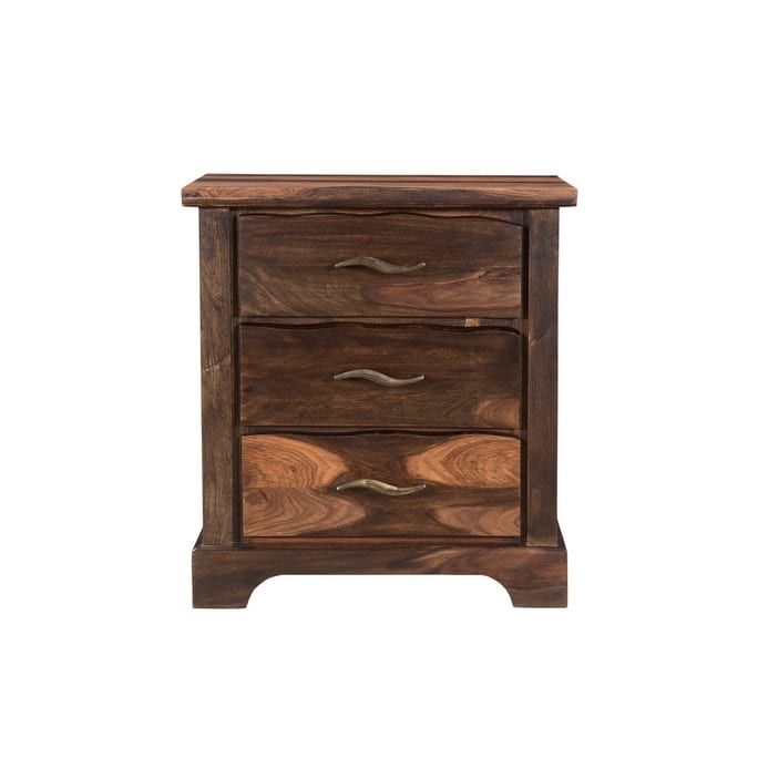 HomeRoots 27" Dark Brown Three Drawer Solid Wood Nightstand