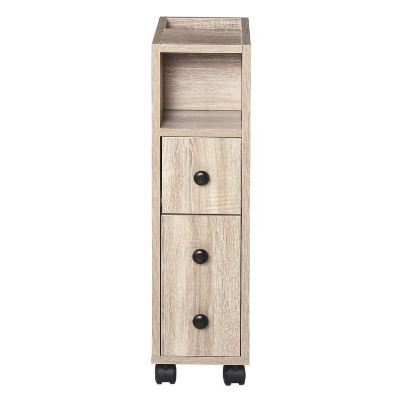 kleankin Freestanding Compact Design Bathroom Cabinet with 2 Open Cabinets, 1 Door Cabinet, 1 Drawer and 4 Rolling Wheels