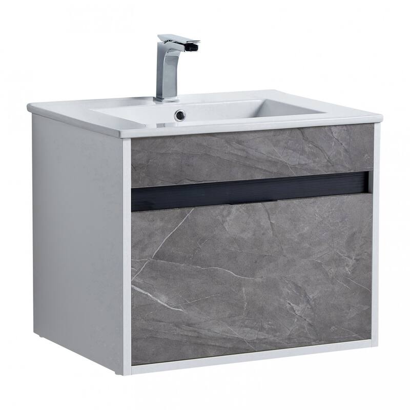 Fine Fixtures - Wall Mount Bathroom Vanity And Sink, Knob Free Design - Alpine Collection - - 24" - Slate Gray Marble