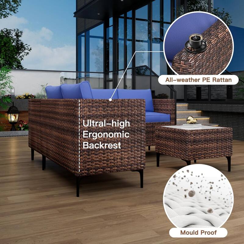 4-Piece Patio Sectional Sofa Set with Coffee Table and Storage Box