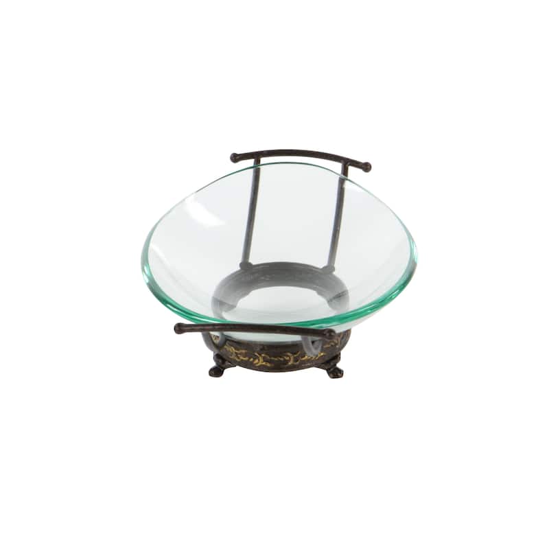 Tempered Glass Kitchen Serving Bowl with Brown Metal Base - Clear - Roche River Decor - 11"Wx17"Lx5"H
