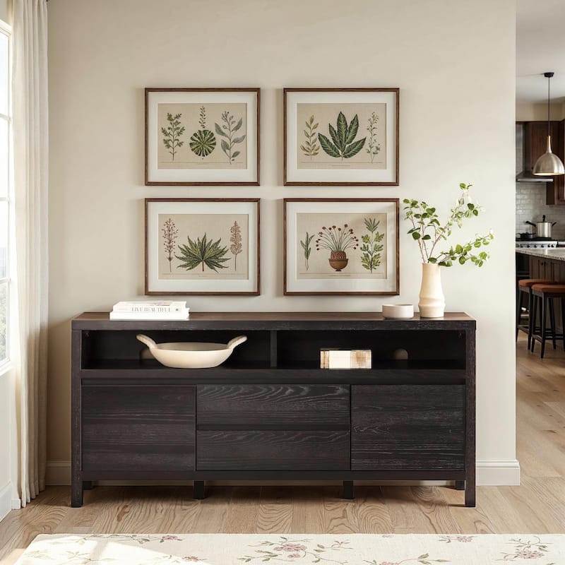 Middlebrook Farmhouse Rustic Solid Oak Wood 65" Sideboard with Storage
