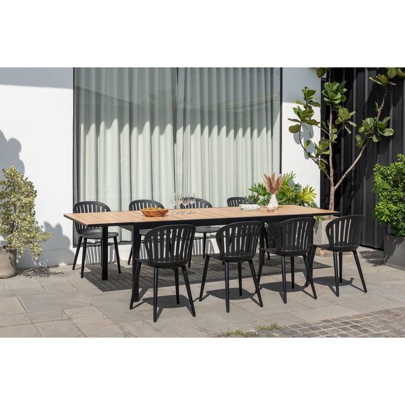 Amazonia Petherson Aluminum Outdoor Patio Dining Set - Black Chairs - 9pc - Side Chairs