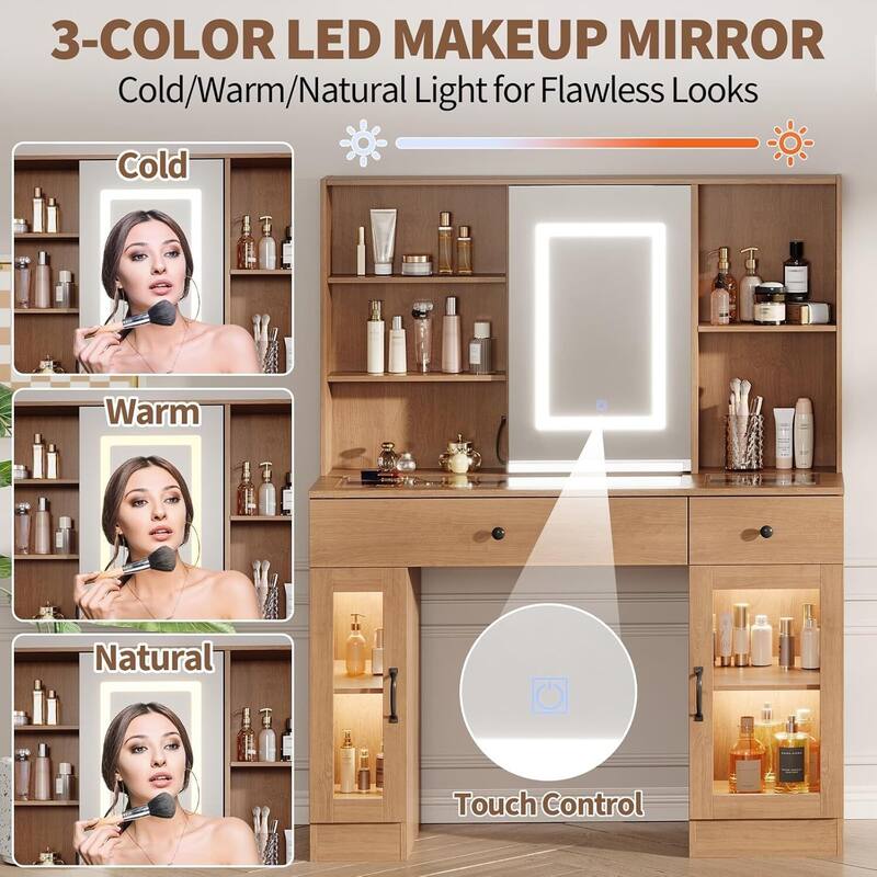 3-Color LED Light Makeup Dressing Table Vanity Desk with Sliding Mirror