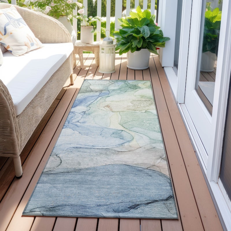 Machine Washable Indoor/ Outdoor Abstract Chantille Rug