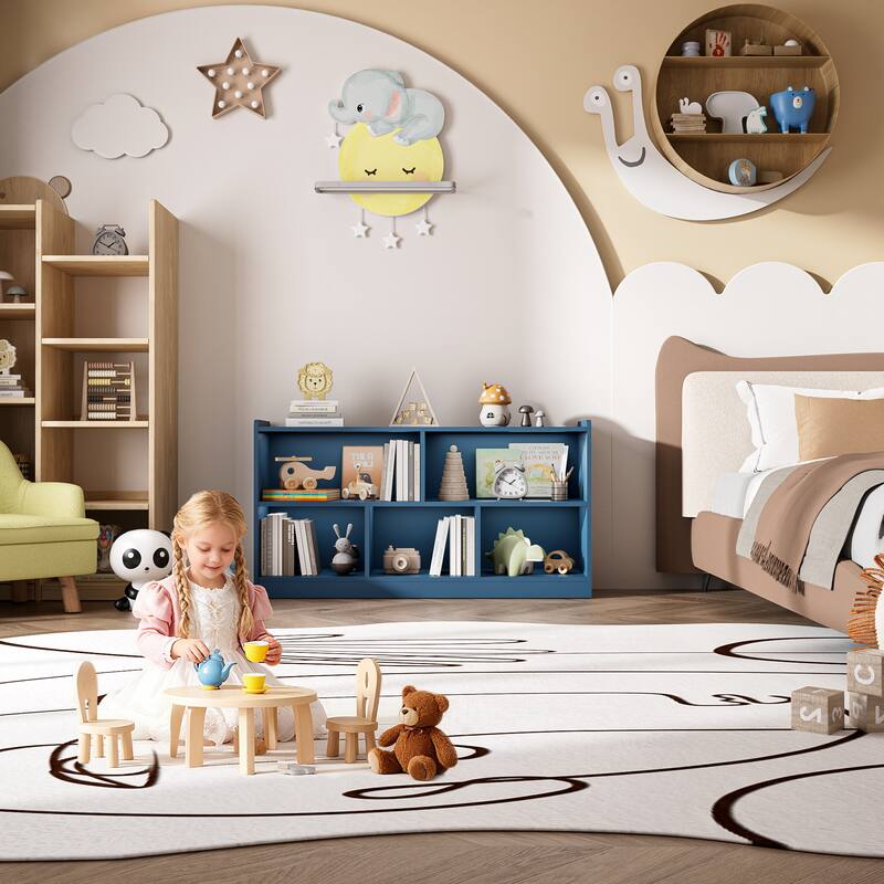 Wooden Storage Cabinet with 5 Sections, Montessori Kids Bookshelf and Toy Organizer for Nursery, Playroom & Classroom