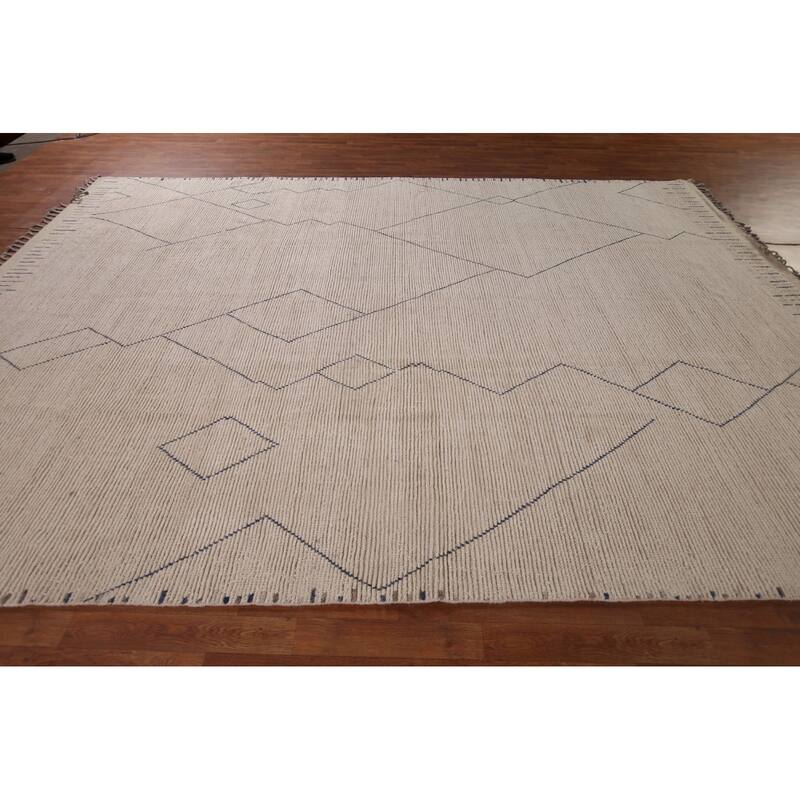 Earth Tone Moroccan Area Rug Handmade Beihe Wool Carpet - 8'9" x 12'9"