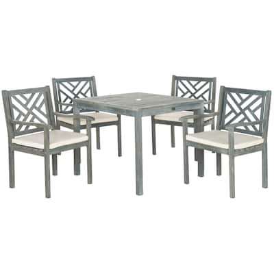 SAFAVIEH Outdoor Living Bradbury Ash Grey Acacia Wood 5-piece Beige Cushion Dining Set