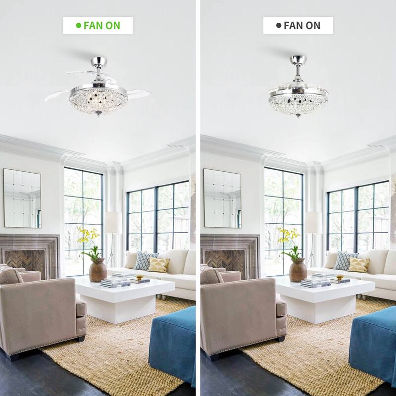 42 inches Retractable Fandelier Ceiling Fan WIth Remote Control - 42-inch