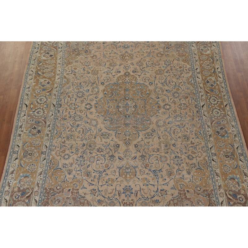 Hand Knotted Oriental 100% Wool Carpet Traditional Floral Peach Mashad Area Rug - 12' 5'' X 9' 4''