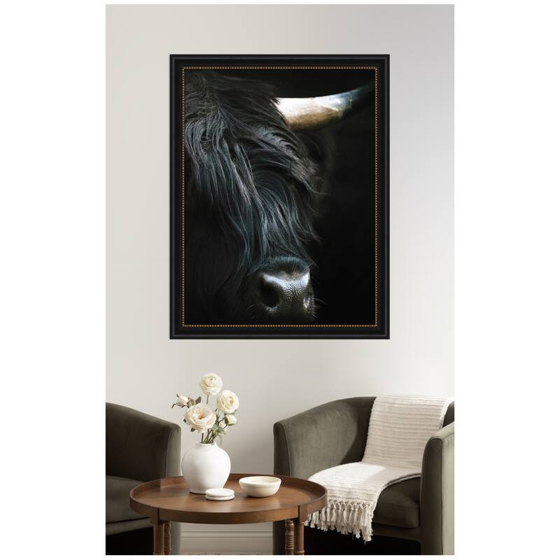 Kate and Laurel Minimalist Black Highland Cow Close by Michael Schauer Framed Wall Art Print