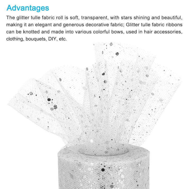 6" Sequin Tulle Ribbon Rolls Glitter Sparkly Netting Fabric for Gift