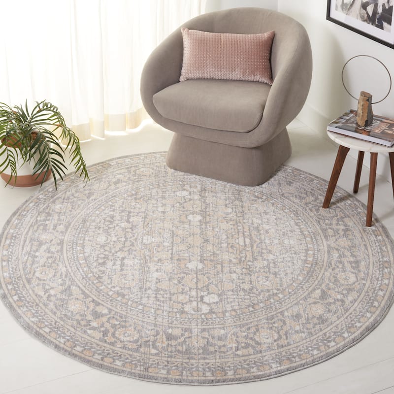 SAFAVIEH Harlow Slip Resistant Kandi Oriental Rug - 6'3" Round - Ivory/Blue Grey