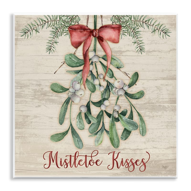 Stupell Rustic Mistletoe Kisses Wall Plaque Art Design By Mollie B. - 12 x 12