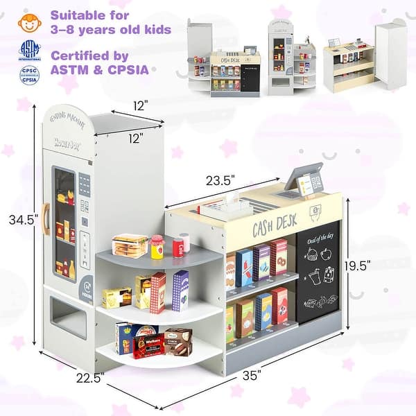 Gymax Kids Wooden Grocery Store Playset w/ Realistic Checkout Counter
