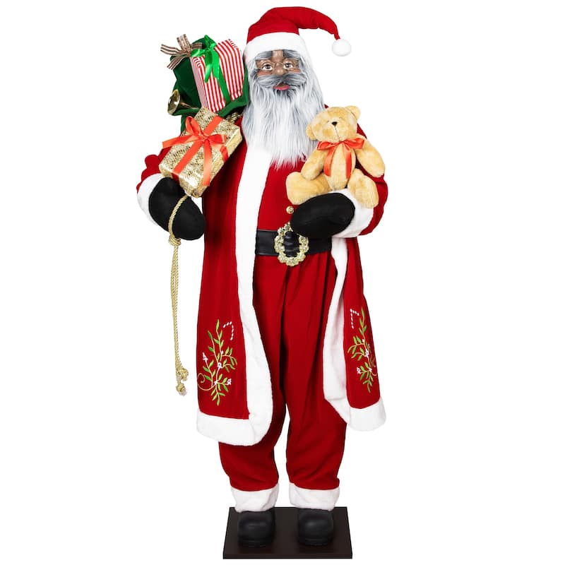 African American Standing Santa Claus with Presents Christmas Decoration - 5'