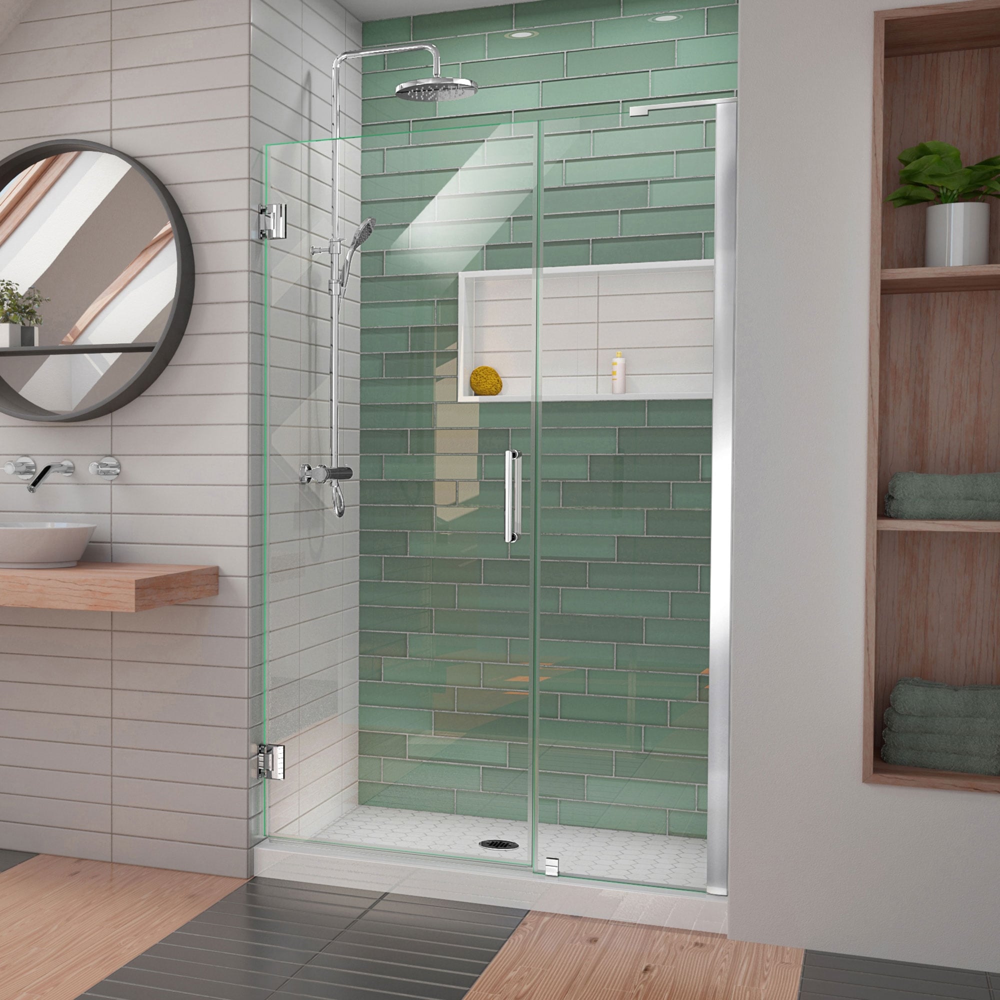 DreamLine Unidoor-LS 47-48 in. W x 72 in. H Frameless Hinged Shower Door with L-Bar - 47" - 48" W - 47" - 48" W