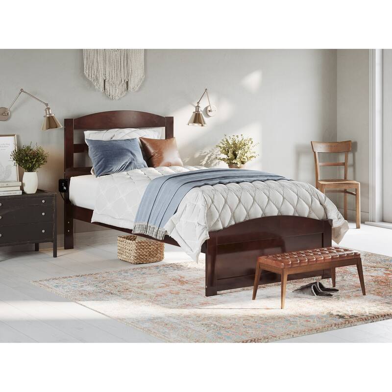 Warren Solid Wood Platform Bed with Footboard - Walnut - Twin