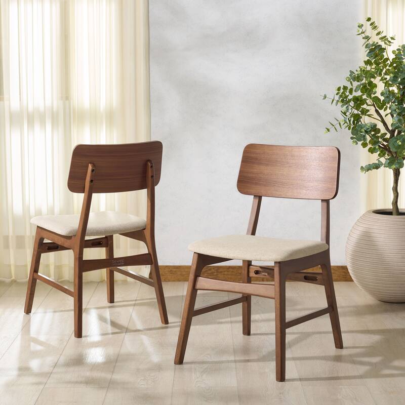 SAFAVIEH COUTURE Madina Wood Dining Chair (Set of 2) - 19"W x 23"D x 33"H - Walnut/Beige