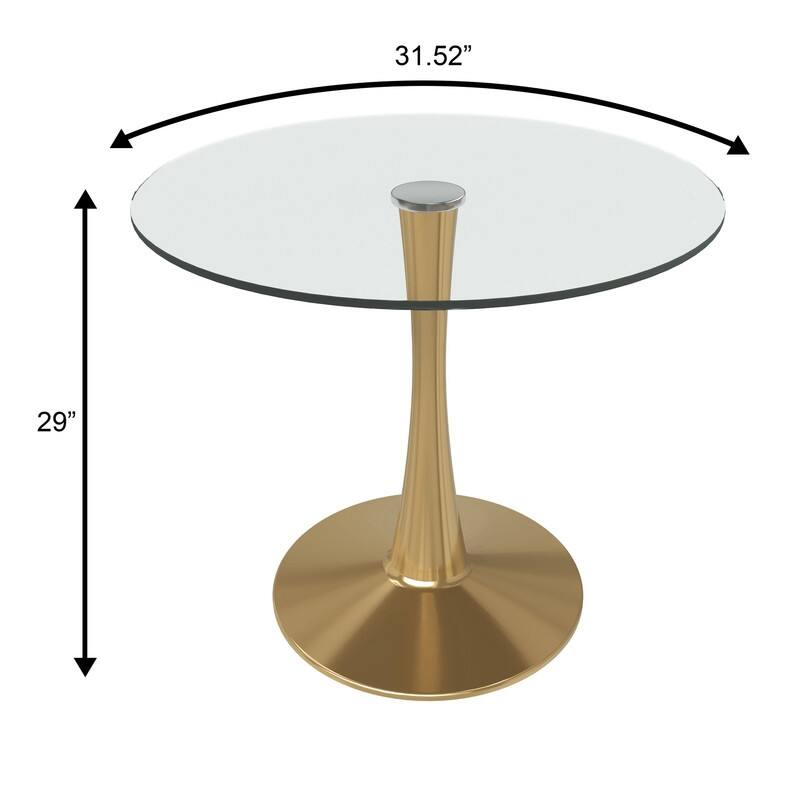Bristol Round Dining Table with Glass Top and Steel Pedestal Base for Kitchen and Dining Room