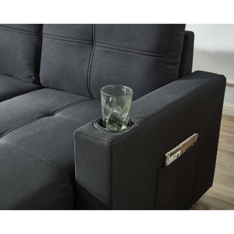Linen Sectional Sofa Reversible Chaise with Pull out Sleeper