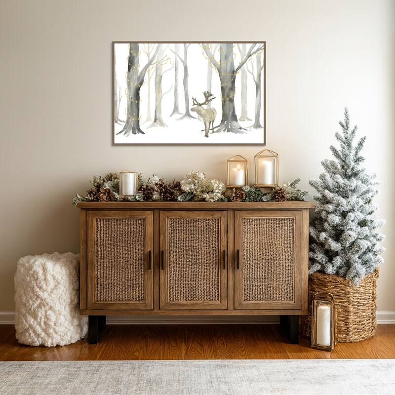 Christmas Forest landscape by Tara Reed Framed Canvas Wall Art Print - Sylvie Dark Gold
