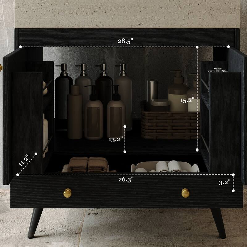 Free-standing Bathroom Vanity with Faux Marble Top & Ceramic Sink, 30" Double Door Storage Cabinet, Waterproof Engineered Wood