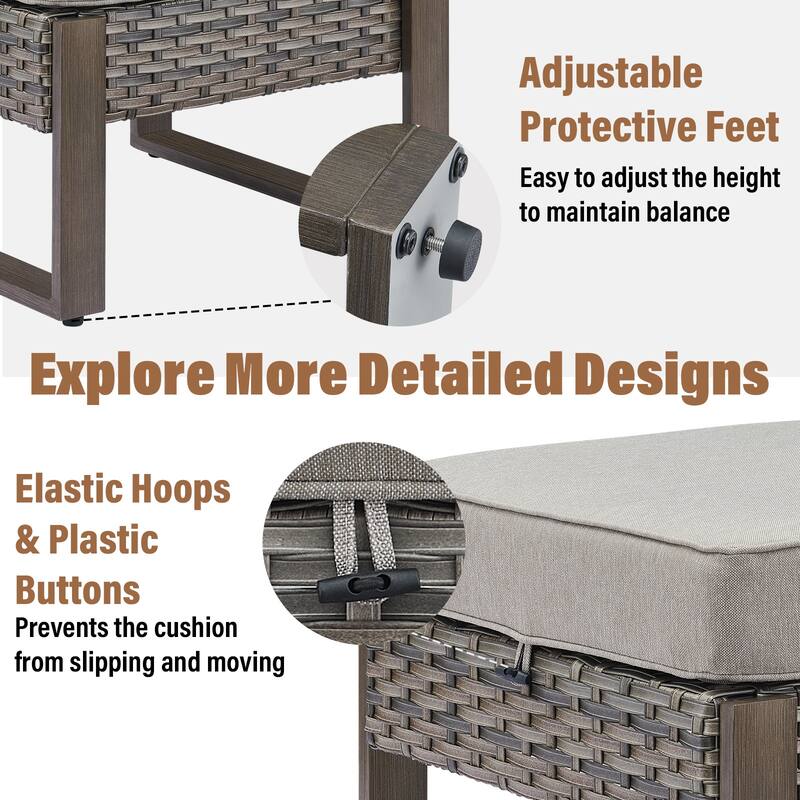 Gymojoy Outdoor Patio Rattan 2 Ottomans - Grey