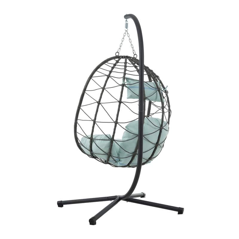 Hanging Egg Chair with Stand - Rattan Swing for Patio & Home