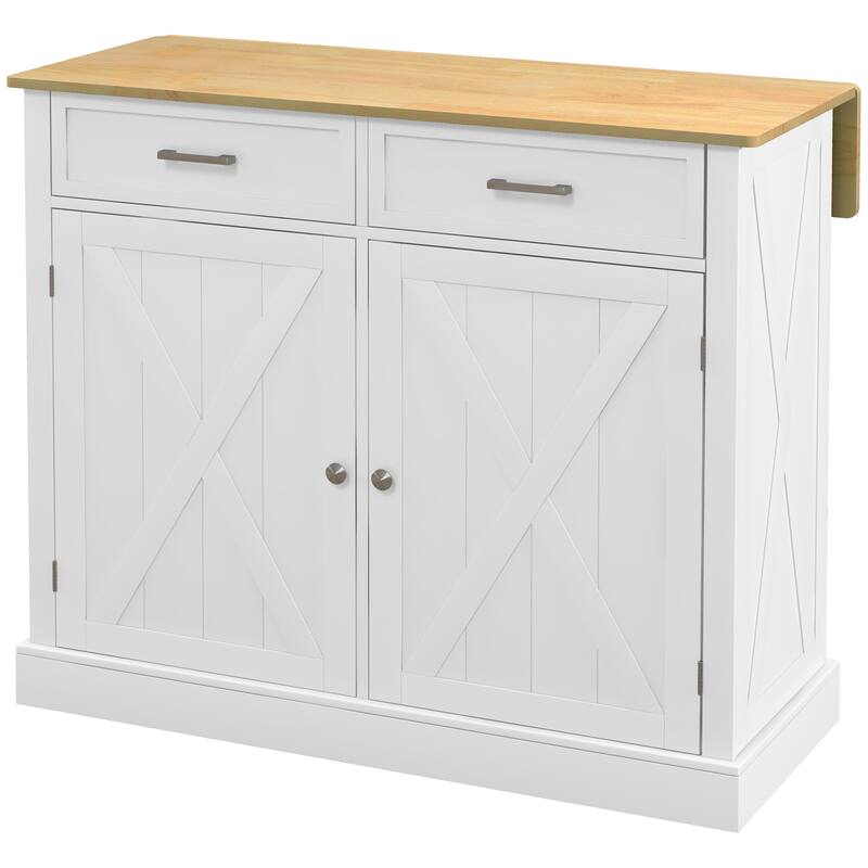 Rolling Kitchen Island with Drop Leaf, Wood Extendable Breakfast Bar, Kitchen Cabinet with Adjustable Shelves