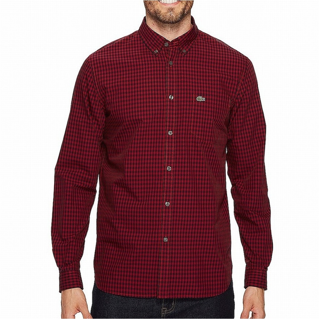 red lacoste button up shirt