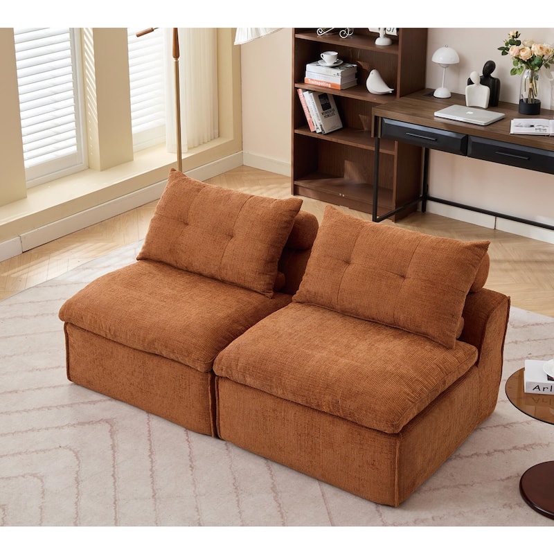 GDFStudio - Chenille Modular 2-Seater 66" Armless Lounge Loveseat Sofa