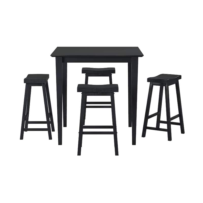 2-Piece 29" Bar Stool Set - Black Finish, Saddle Seat Solid Wood