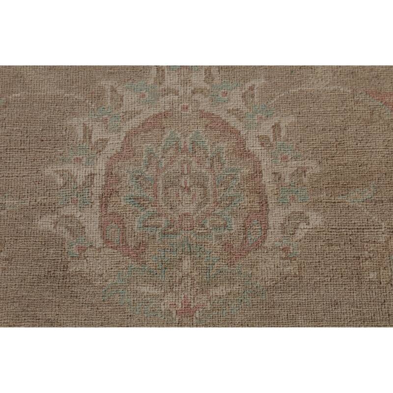 Hand Knotted Oriental 100% Wool Carpet Transitional All-Over Brown Oushak Area Rug - 14' 2'' X 11' 7''