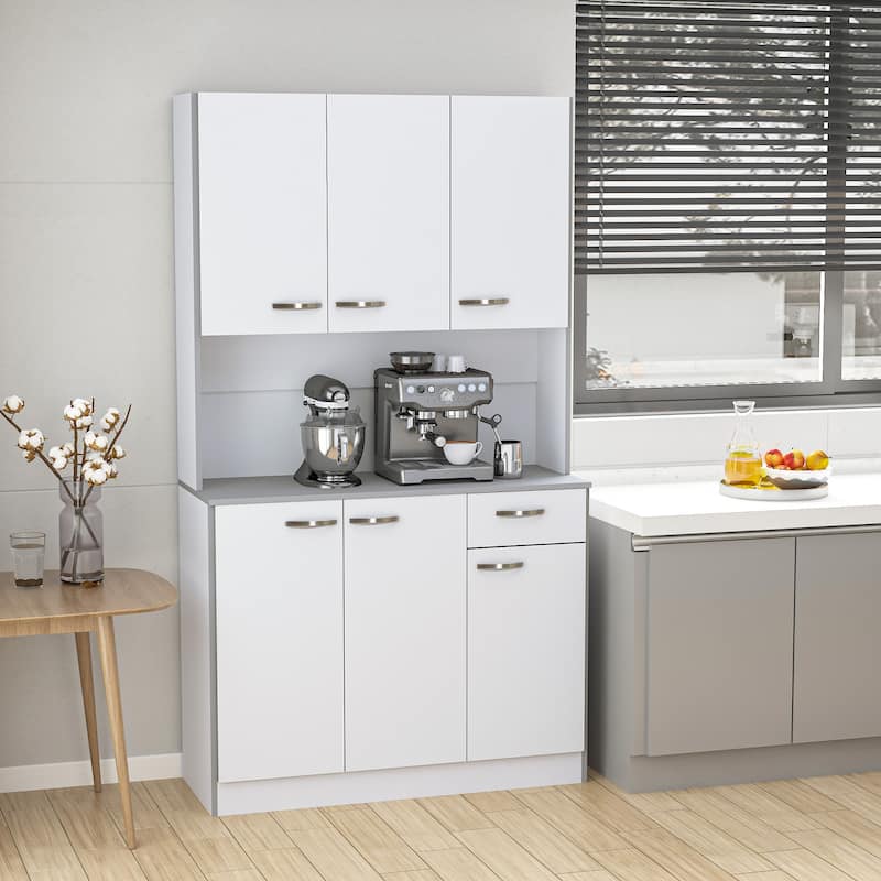 HOMCOM 71" Freestanding Kitchen Buffet Hutch Cupboard with 6 Doors, 3 Adjustable Shelves, and 1 Drawer, White