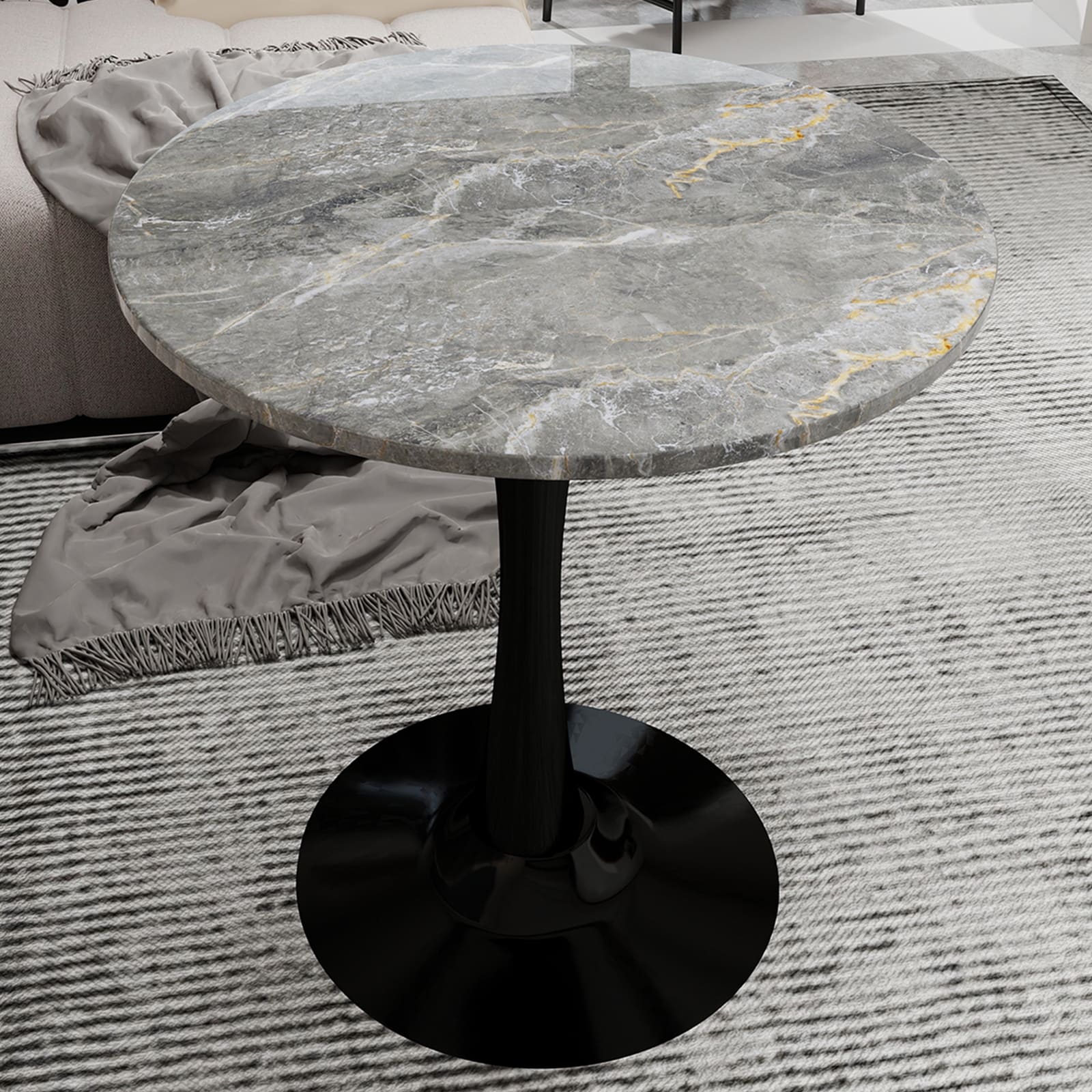 Round Dining Side Table Coffee Table Accent Table with Marble Tabletop