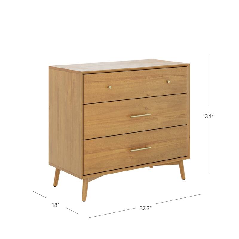 Harper Mid Century Modern Dresser, Solid Wood Dresser for Bedroom with 3 Drawers and Metal Drawer Pulls