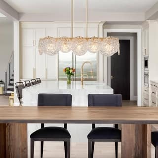 Modern Gold 5-Light 33" Rectangle Glass Chandelier Island Lights for Dining Room - 33" L x 9" W x 7.5" H