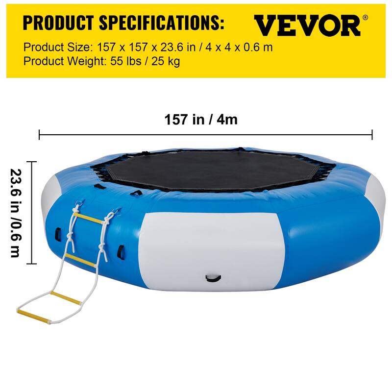 VEVOR Inflatable Water Trampoline Round Inflatable Water Bouncer with Ladder