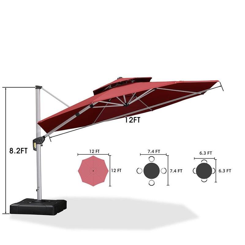 PURPLE LEAF 12ft Round Large Cantilever Offset Umbrella
