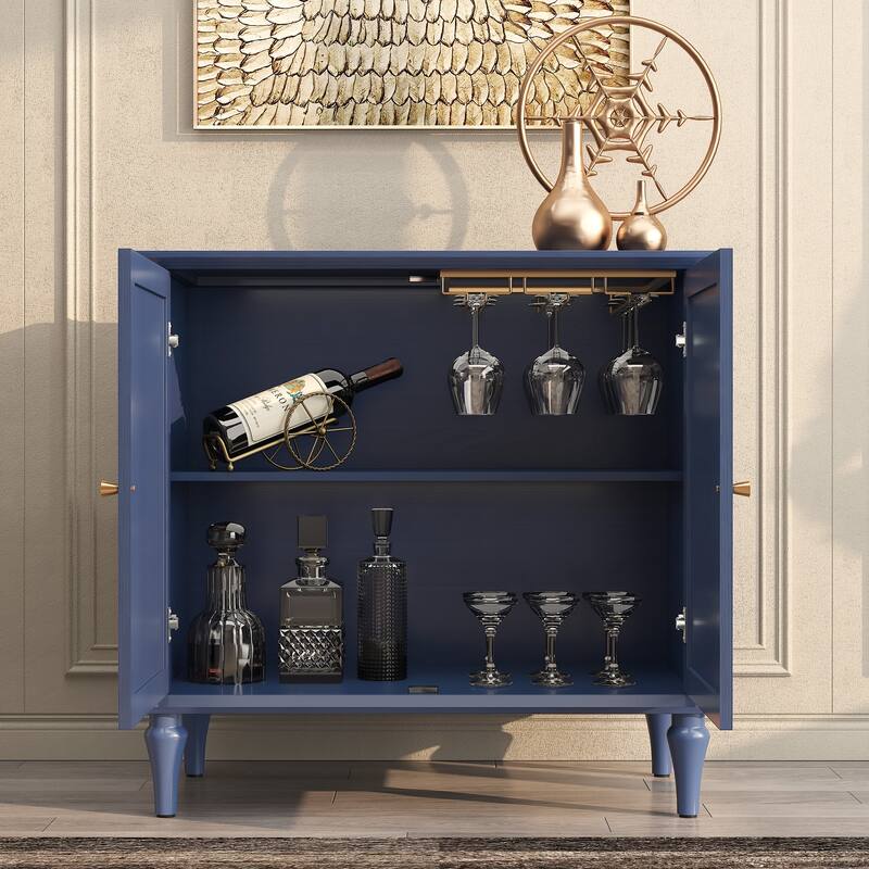 31" Mid-Century 2-Door Cabinet with Removable Tall Wine Glass Rack