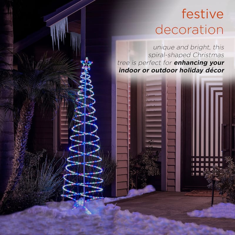 Alpine Corporation Indoor/Outdoor Artificial Spiral Christmas Tree with Multi-Color LED Lights - White