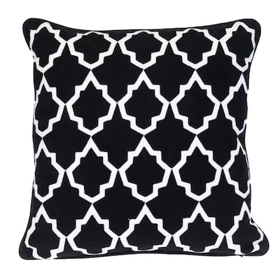 Square Cotton Geometric Throw Pillow - 20" - Black and White