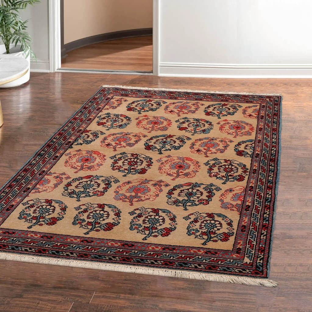 Hand Knotted Beige, Rust Tibetan Wool Transitional Oriental Area Rug - 2' 11'' x 4' 8''