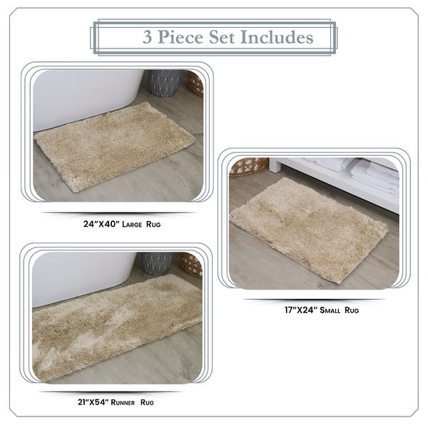 dimension image slide 17 of 28, Luxury Plush Bathroom Rug Set - Quick-Dry, Soft Microfiber, Non-Slip, Absorbent & Washable Bath Mats
