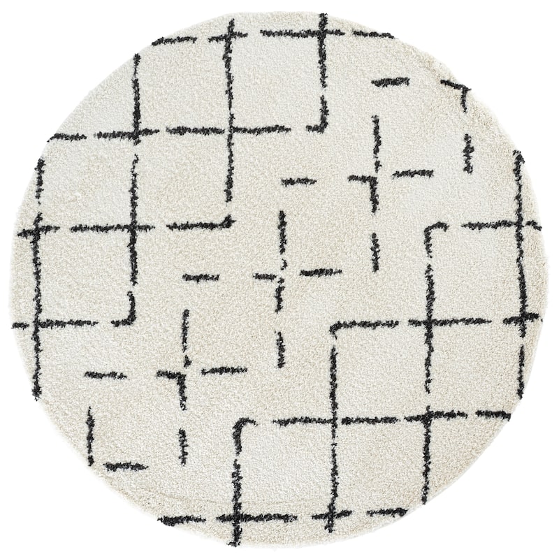 SAFAVIEH Arizona Shag Ghinwa 1.2-inch Thick Rug - 6'7" Round - Ivory/Black